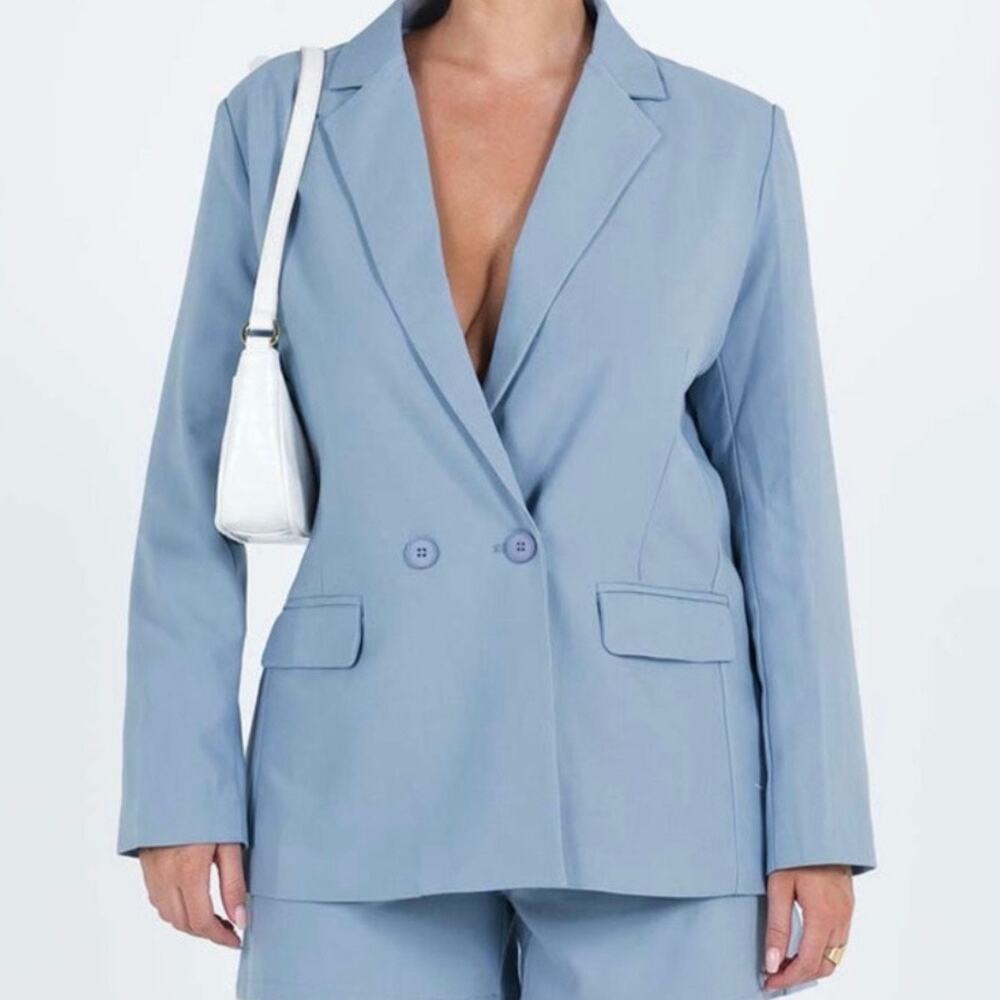 Princess Polly Women's Sazane Double Breasted Blazer Size 6 Baby Blue